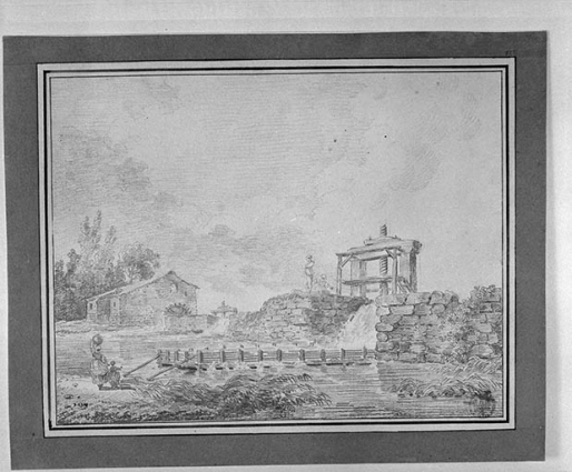 Dessin d'un paysage avec un ruisseau. © Région Bourgogne-Franche-Comté, Inventaire du patrimoine