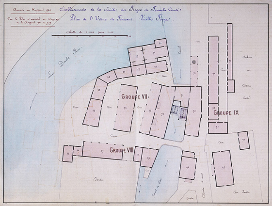 Etablissements de la Société des Forges de Franche-Comté. Plan de l'Usine de Fraisans. Vieille Forge. © Région Bourgogne-Franche-Comté, Inventaire du patrimoine