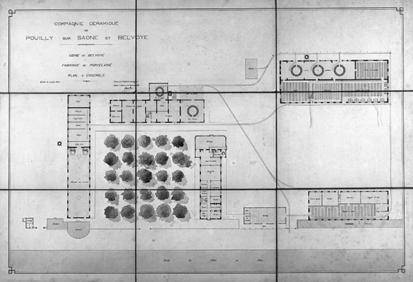 Compagnie Céramique de Pouilly-sur-Saône et Belvoye. Usine de Belvoye. Fabrique de porcelaine. Plan d'ensemble. © Région Bourgogne-Franche-Comté, Inventaire du patrimoine