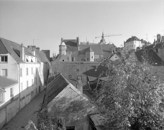 Maisons du 16e siècle, 99 et 101 Grande rue : vue éloignée des façades postérieures avec tour d'escalier en vis. © Région Bourgogne-Franche-Comté, Inventaire du patrimoine