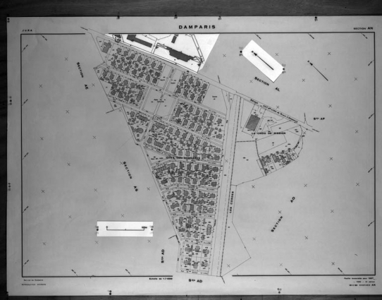 Plan-masse. Montage de plans cadastraux, 1980, section AN et partie de la section AM. © Région Bourgogne-Franche-Comté, Inventaire du patrimoine