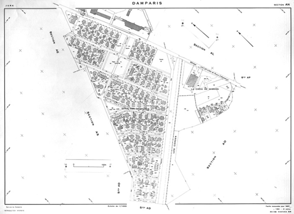 Plan-masse.Montage de plans cadastraux, 1980, section AN et partie de la section AM. © Région Bourgogne-Franche-Comté, Inventaire du patrimoine