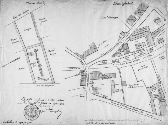 Plan d'un moulin à tan projeté par M. Rosier au faubourg de Dole la Bedugue. © Région Bourgogne-Franche-Comté, Inventaire du patrimoine