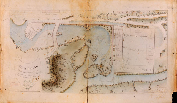 Plan local des anciennes usines et des nouvelles à établir à Siam sur la Rivière d'Ain. © Région Bourgogne-Franche-Comté, Inventaire du patrimoine
