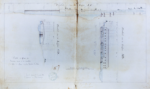 Profil du plan des anciennes usines et des nouvelles à établir à Siam sur la Rivière d'Ain. © Région Bourgogne-Franche-Comté, Inventaire du patrimoine