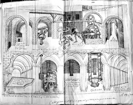 Coupe du puits à Gré montrant le système d'élévation des eaux. © Région Bourgogne-Franche-Comté, Inventaire du patrimoine