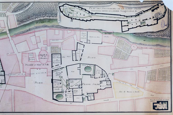 Plans des salines de Salins et de leurs environs [... : partie droite (souterrains et Petite Saline)]. © Région Bourgogne-Franche-Comté, Inventaire du patrimoine