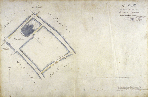 Plan d'alignement, feuille n° 17 : rue du Lycée avec collège des jésuites. © Région Bourgogne-Franche-Comté, Inventaire du patrimoine