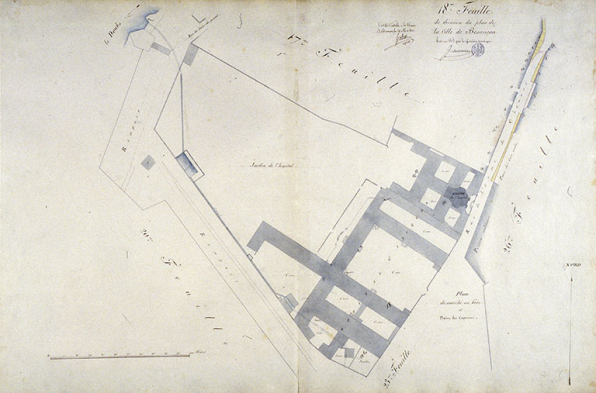 Plan d'alignement, feuille n° 18 : hôpital Saint-Jacques. © Région Bourgogne-Franche-Comté, Inventaire du patrimoine