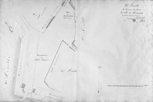 Plan d'alignement, feuille n° 23 : promenade dit du Petit Chamars et place Saint-Jacques. © Région Bourgogne-Franche-Comté, Inventaire du patrimoine