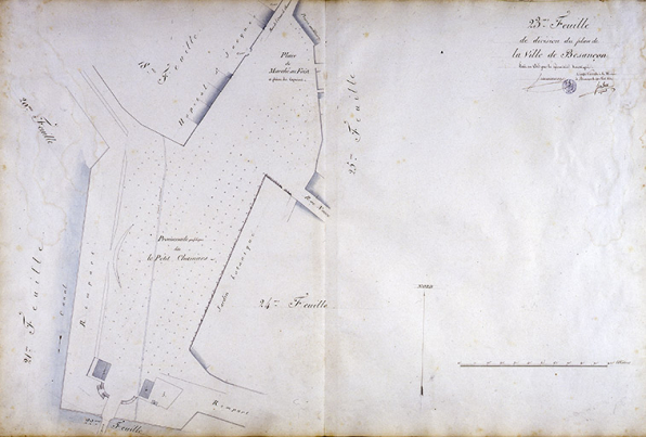 Plan d'alignement, feuille n° 23 : promenade dit du Petit Chamars et place Saint-Jacques. © Région Bourgogne-Franche-Comté, Inventaire du patrimoine