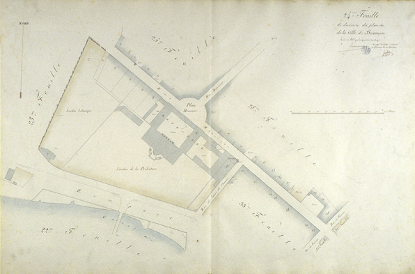 Plan d'alignement, feuille n° 24 : rue Charles Nodier et la préfecture. © Région Bourgogne-Franche-Comté, Inventaire du patrimoine