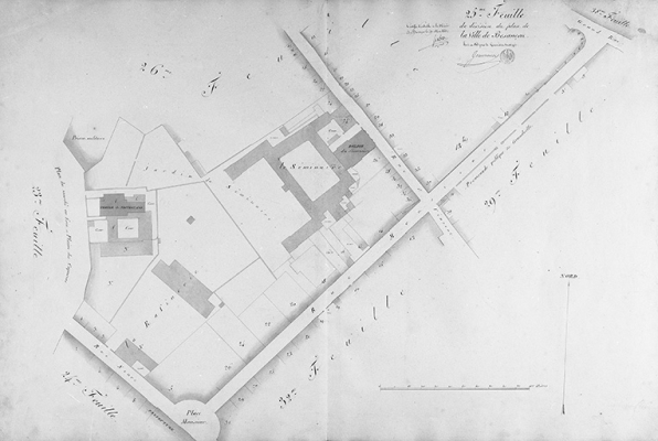 Plan d'alignement, feuille n° 25 : le séminaire, la raffinerie et le couvent des capucins. © Région Bourgogne-Franche-Comté, Inventaire du patrimoine