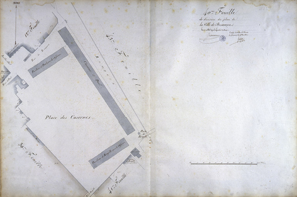 Plan d'alignement, feuille n° 40 : casernes Saint-Paul. © Région Bourgogne-Franche-Comté, Inventaire du patrimoine