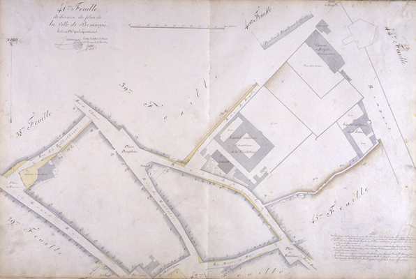 Plan d'alignement, feuille n° 41 : place Jean Cornet, rues des Martelots, de Pontarlier, Péclet et couvent de la visitation. © Région Bourgogne-Franche-Comté, Inventaire du patrimoine