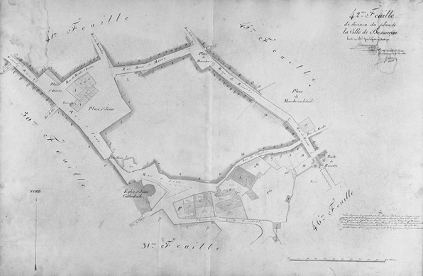Plan d'alignement, feuille n° 42 : square Castan, rues Rivotte et du Chapitre. © Région Bourgogne-Franche-Comté, Inventaire du patrimoine