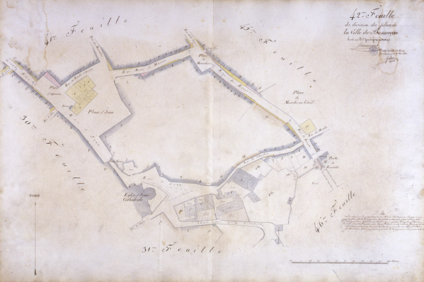 Plan d'alignement, feuille n° 42 : square Castan, rues Rivotte et du Chapitre. © Région Bourgogne-Franche-Comté, Inventaire du patrimoine