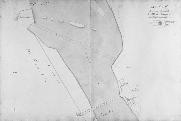 Plan d'alignement, feuille n° 43 : le Doubs, la redoute et le pont de Bregille. © Région Bourgogne-Franche-Comté, Inventaire du patrimoine
