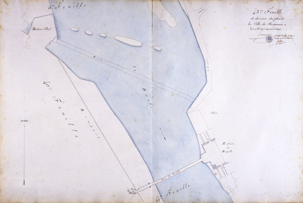 Plan d'alignement, feuille n° 43 : le Doubs, la redoute et le pont de Bregille. © Région Bourgogne-Franche-Comté, Inventaire du patrimoine
