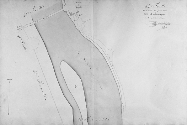 Plan d'alignement, feuille n° 44 : le Doubs, la redoute et le pont de Bregille. © Région Bourgogne-Franche-Comté, Inventaire du patrimoine