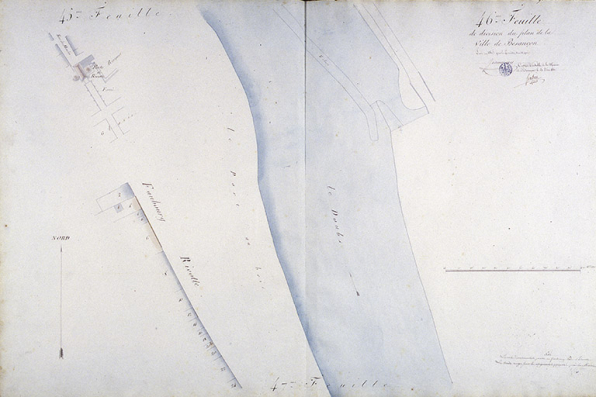 Plan d'alignement, feuille n° 46 : le Doubs et la porte Rivotte. © Région Bourgogne-Franche-Comté, Inventaire du patrimoine