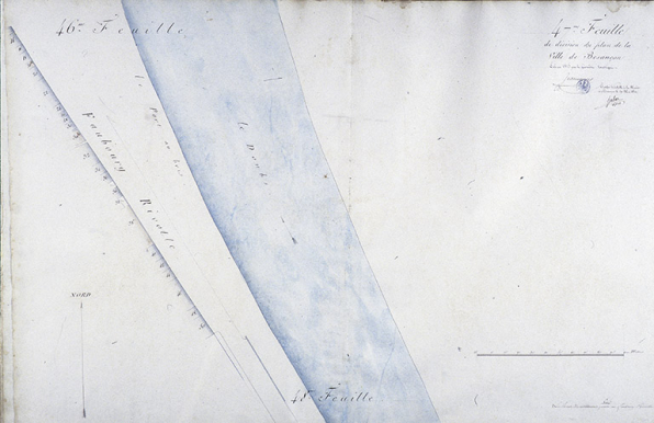 Plan d'alignement, feuille n° 47 : le Doubs le long du faubourg Rivotte. © Région Bourgogne-Franche-Comté, Inventaire du patrimoine