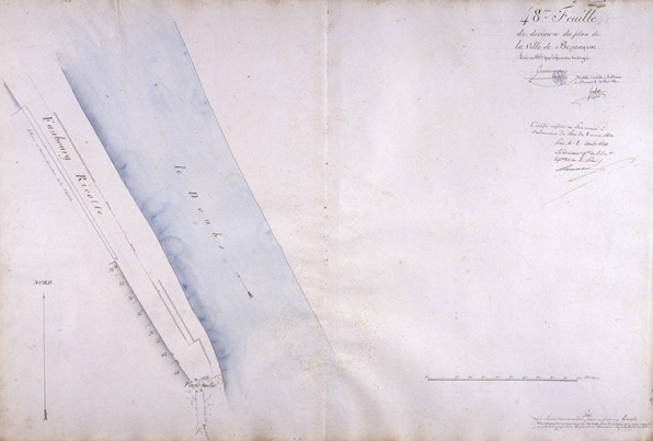 Plan d'alignement, feuille n° 48 : le Doubs et la porte Taillée. © Région Bourgogne-Franche-Comté, Inventaire du patrimoine