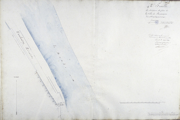 Plan d'alignement, feuille n° 48 : le Doubs et la porte Taillée. © Région Bourgogne-Franche-Comté, Inventaire du patrimoine