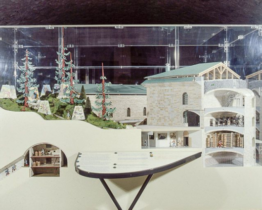 Maquette du fort, coupe sur le bâtiment Quitry et sa liaison avec le bâtiment Cavalier. © Région Bourgogne-Franche-Comté, Inventaire du patrimoine