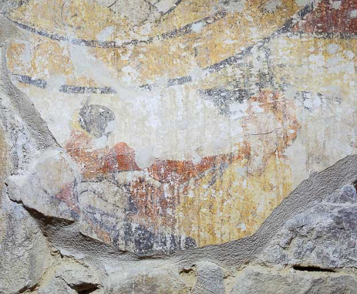 Détail de la partie gauche du mur ouest du choeur : le martyre de saint Liévin de Gand (?). © Région Bourgogne-Franche-Comté, Inventaire du patrimoine