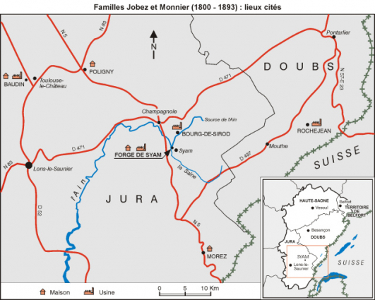 Familles Jobez et Monnier (1800-1893) : lieux cités. © Région Bourgogne-Franche-Comté, Inventaire du patrimoine