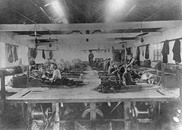 Intérieur d'un atelier de sciage (midi de la France ?), début 20e siècle. © Région Bourgogne-Franche-Comté, Inventaire du patrimoine