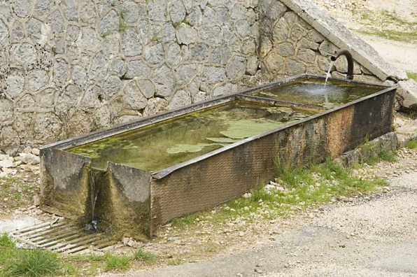 Fontaine-abreuvoir aux Tavins (rue de la Piquemiette) : vue rapprochée. © Région Bourgogne-Franche-Comté, Inventaire du patrimoine