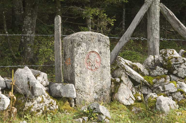 Borne n° 42 : fleur de lys côté France. © Région Bourgogne-Franche-Comté, Inventaire du patrimoine