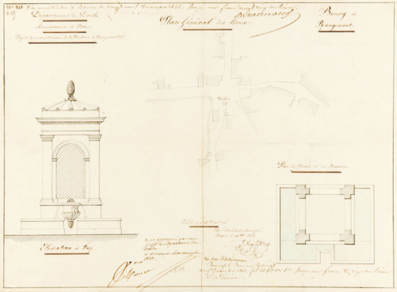 Projet de reconstruction de la fontaine de Rougemontot. 15 octobre 1842. © Région Bourgogne-Franche-Comté, Inventaire du patrimoine