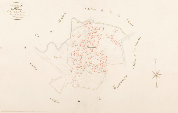 [Plan cadastral napoléonien de la commune de Rougemont. Section E du Village]. 1831. © Région Bourgogne-Franche-Comté, Inventaire du patrimoine