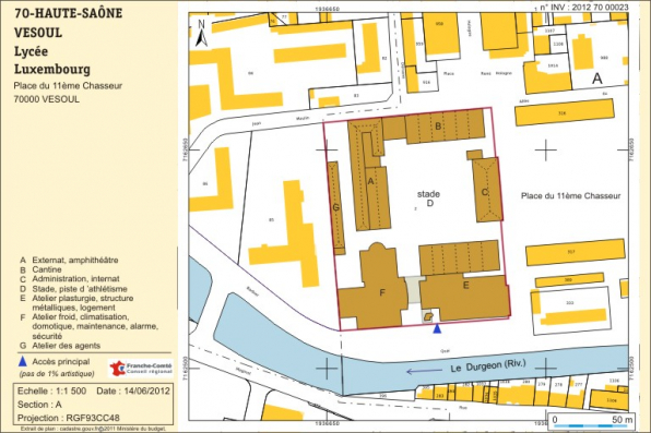 Plan-masse et de situation. Extrait du plan cadastral numérisé, section A, échelle 1:1500. © Région Bourgogne-Franche-Comté, Inventaire du patrimoine