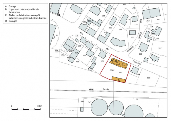 Plan-masse et de situation. Extrait du plan cadastral, 2014, section AF. © Région Bourgogne-Franche-Comté, Inventaire du patrimoine