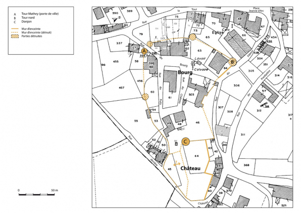 Plan de masse et de situation des anciennes fortifications. © Région Bourgogne-Franche-Comté, Inventaire du patrimoine Plan de masse et de situation des anciennes fortifications. © Région Bourgogne-Franche-Comté, Inventaire du patrimoine