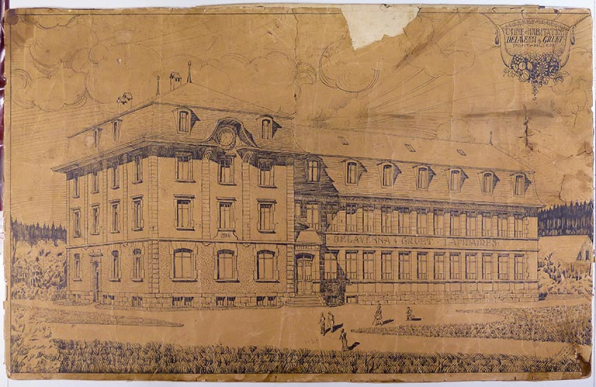 Usine et habitation Delavenna Gruet, dessin, plume, 1918, E. ErbXXXX © Région Bourgogne-Franche-Comté, Inventaire du patrimoine Usine et habitation Delavenna Gruet, dessin, plume, 1918, E. ErbXXXX © Région Bourgogne-Franche-Comté, Inventaire du patrimoine