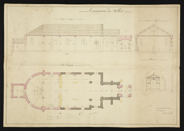 Plan de l'agrandissement de l'église (1827). © Région Bourgogne-Franche-Comté, Inventaire du patrimoine