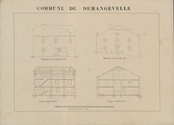Plan de l'école : élévation et coupe. © Région Bourgogne-Franche-Comté, Inventaire du patrimoine Plan de l'école : élévation et coupe. © Région Bourgogne-Franche-Comté, Inventaire du patrimoine