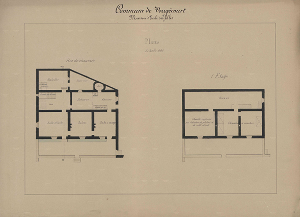 Plans des écoles (1864 -1888) : plan de l'école de filles.  © Région Bourgogne-Franche-Comté, Inventaire du patrimoine