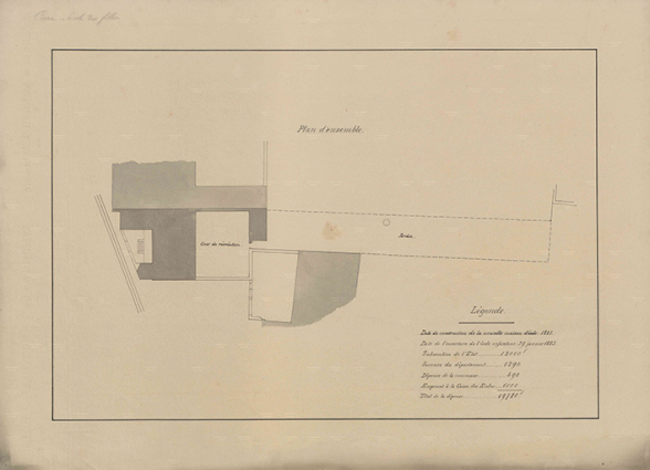 Plan de l'école des filles dressé en 1888 par l'instituteur.  © Région Bourgogne-Franche-Comté, Inventaire du patrimoine