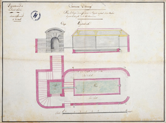 Projet de construction de la fontaine-lavoir en bord de Saône (1821). © Région Bourgogne-Franche-Comté, Inventaire du patrimoine