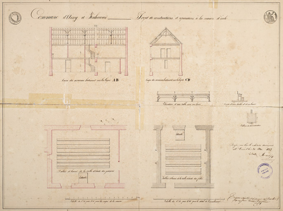 Projet d'aménagement de l'école par l'architecte Renahy (1843). © Région Bourgogne-Franche-Comté, Inventaire du patrimoine