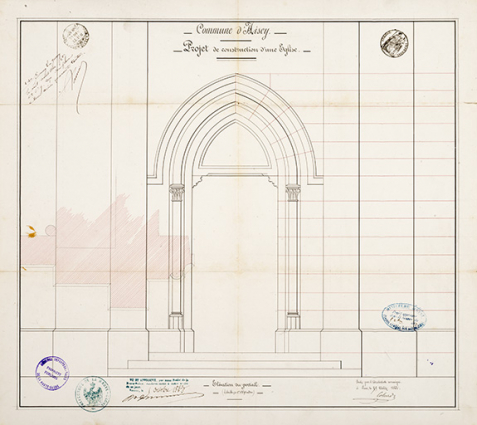 Projet de construction de l'église, élévation du portail (1862) © Région Bourgogne-Franche-Comté, Inventaire du patrimoine