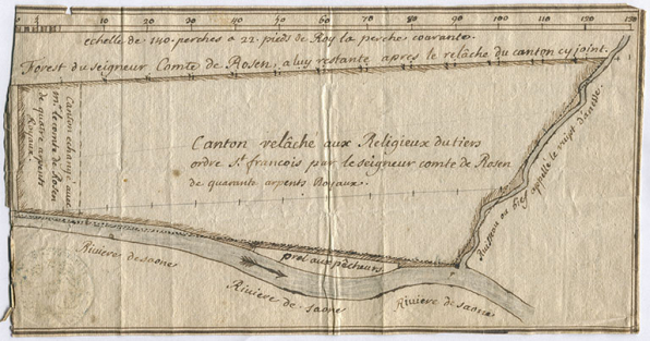 Plan du canton concédé aux religieux par le comte de Rosen, 1736 © Région Bourgogne-Franche-Comté, Inventaire du patrimoine