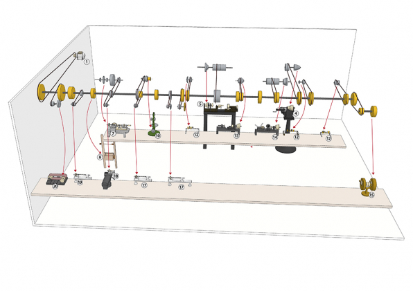 Le système de transmission par courroies. © Région Bourgogne-Franche-Comté, Inventaire du patrimoine