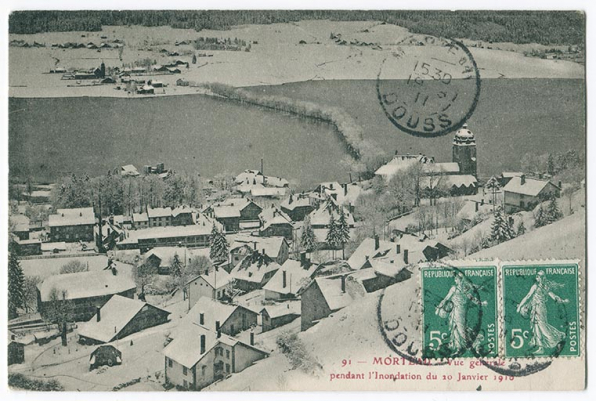 91 - Morteau - Vue générale pendant l'inondation du 20 janvier 1910. © Région Bourgogne-Franche-Comté, Inventaire du patrimoine 91 - Morteau - Vue générale pendant l'inondation du 20 janvier 1910. © Région Bourgogne-Franche-Comté, Inventaire du patrimoine